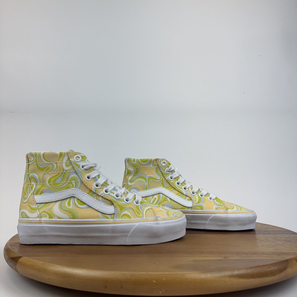 New Womens Vans Sk8 Hi Tapered Swirl Lime Green Cream Skate Sneakers Shoe Size 5